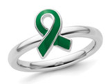 Sterling Silver Green Enameled Awareness Ribbon Ring